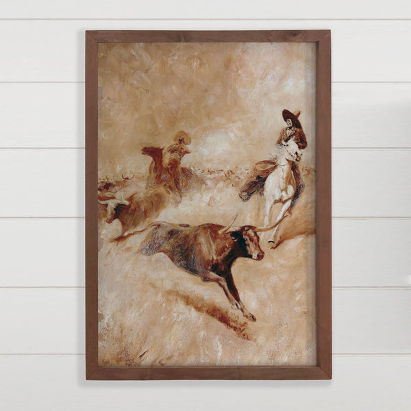 New Mexico Cowboy Pursuit - Cowboy Canvas Art - Wood Framed