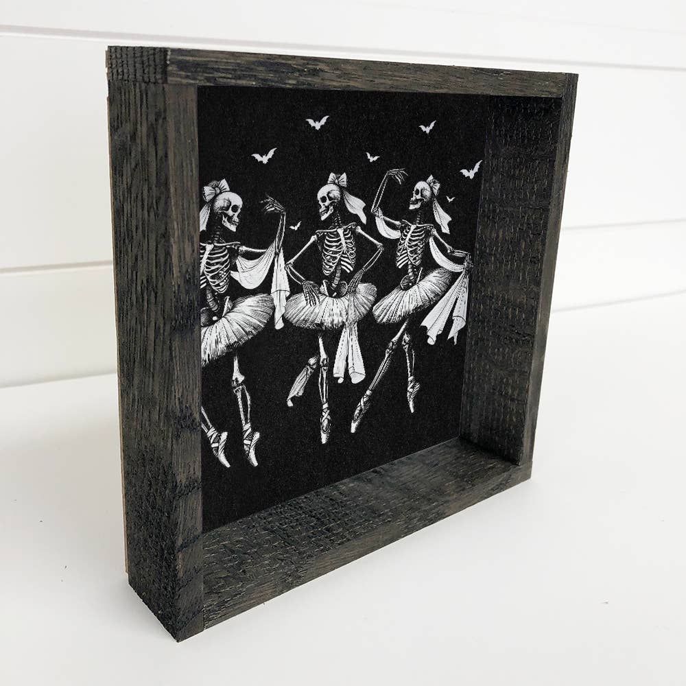 Skeleton Ballerinas - Halloween Canvas Art - Wood Framed Art
