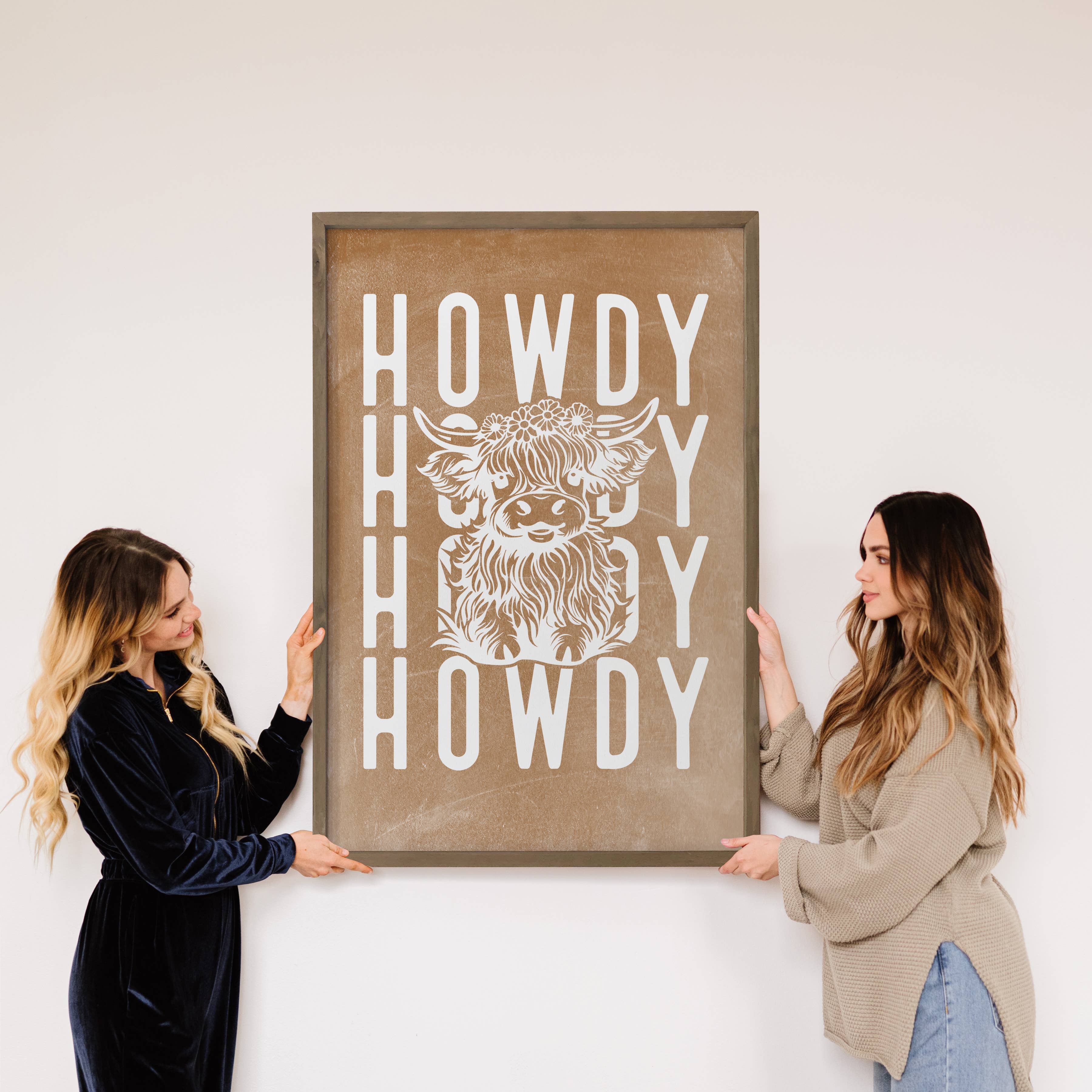 Howdy Highland Cow - Western Canvas Art - Wood Framed Art