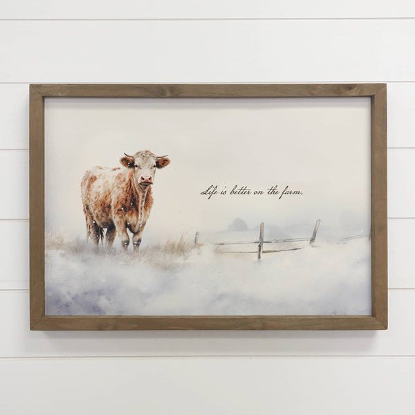 Life is Better on the Farm Cow - Cute Farm Canvas Art