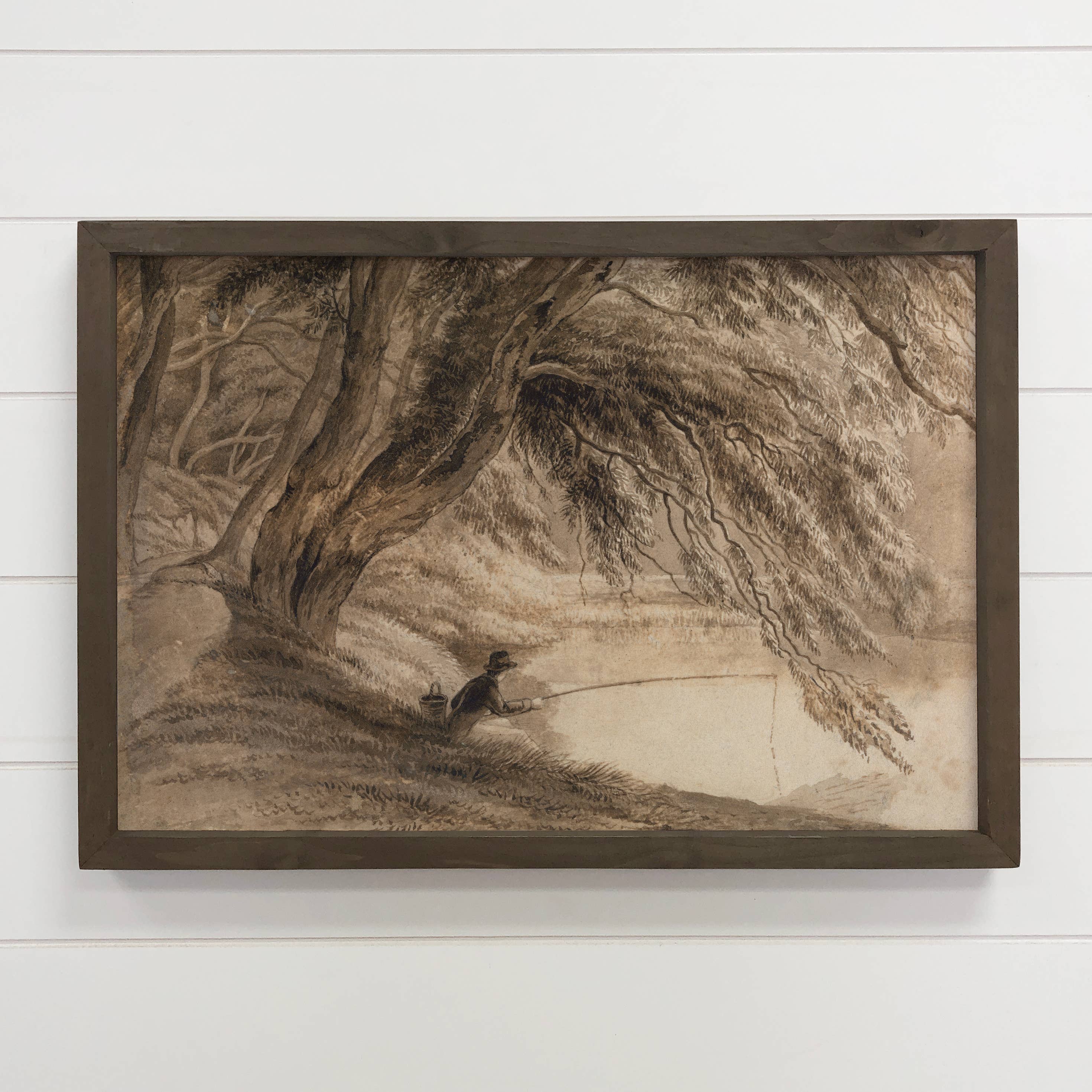 Fishing Under a Tree - Fishing Canvas Art - Wood Framed Art