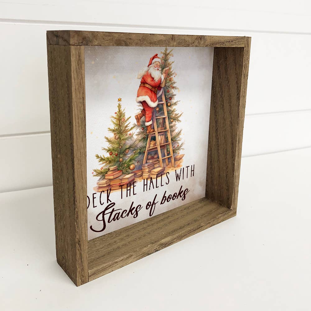 Deck the Halls with Stacks of Books - Christmas Canvas Art