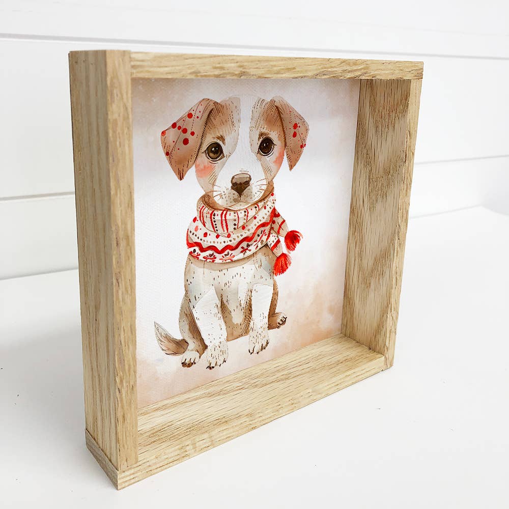 Scandi Watercolor Dog with Scarf - Winter Dog Canvas Art