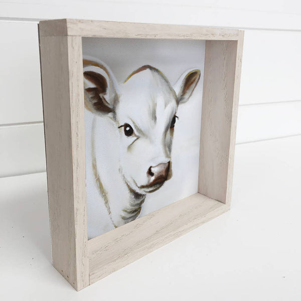 White Cow Calf - Classic Farm Animal Painting - Cow Painting