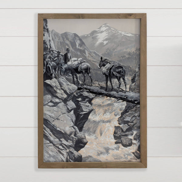 Explorer Mules Crossing - Mountain Canvas Art - Wood Framed