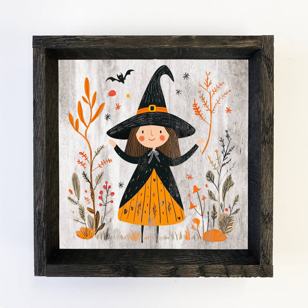 Folk Halloween Happy Witch - Halloween Canvas Art - Framed