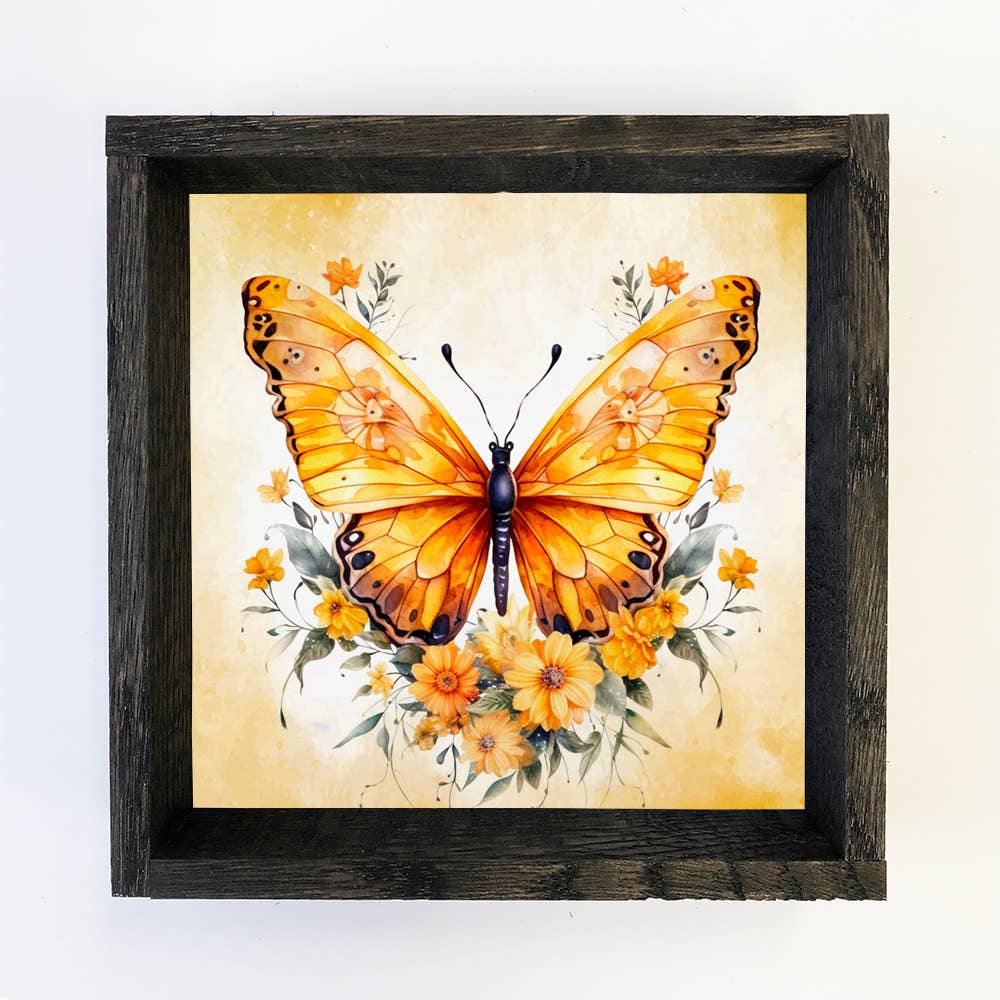 Butterfly Flowers Marigold - Golden Butterfly Canvas Art