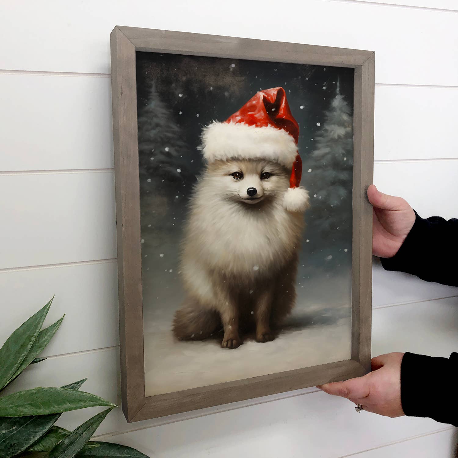 Christmas Arctic Fox - Christmas Animal Canvas Art - Framed