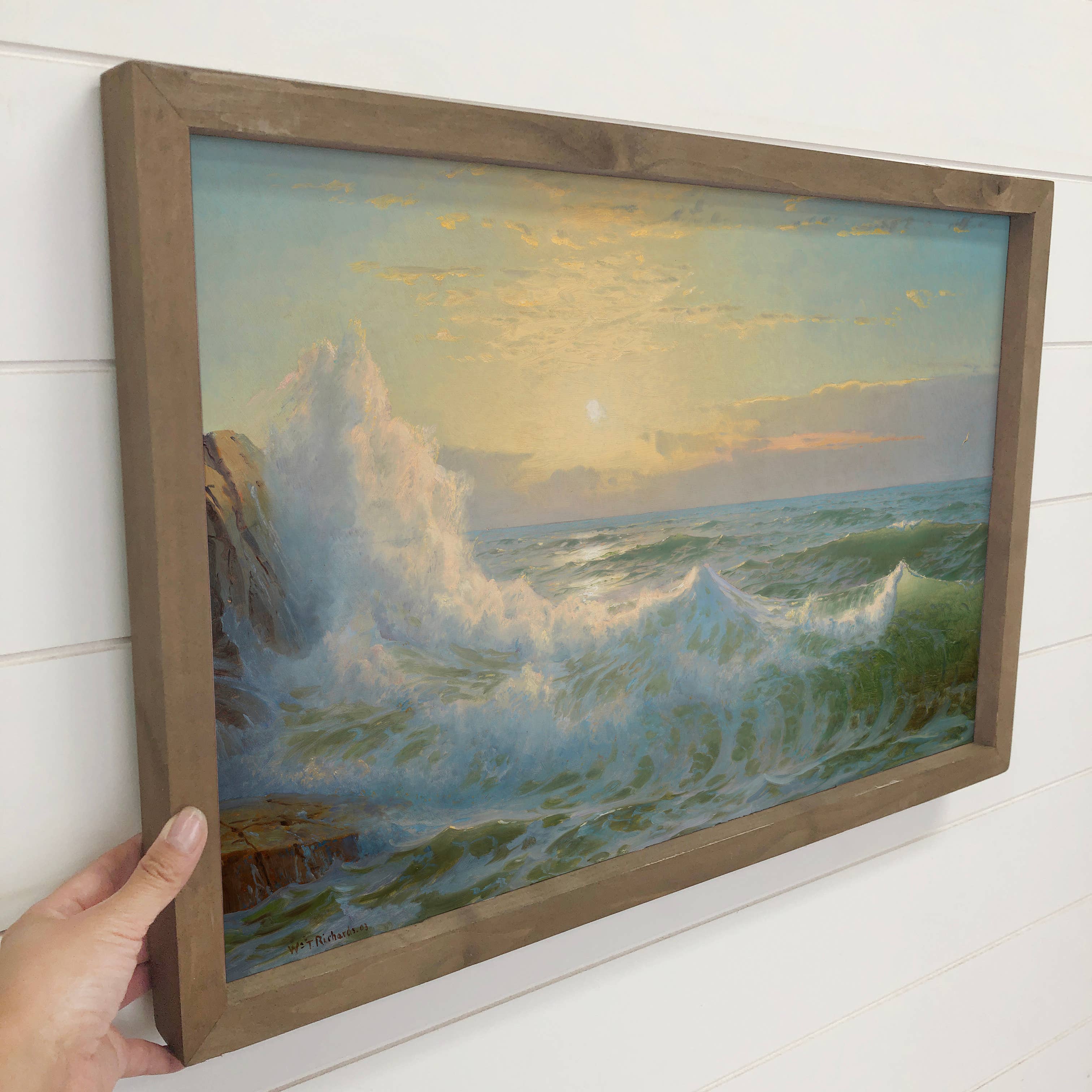 Sunlit Waves - Wave Canvas Art - Wood Framed Wall Art