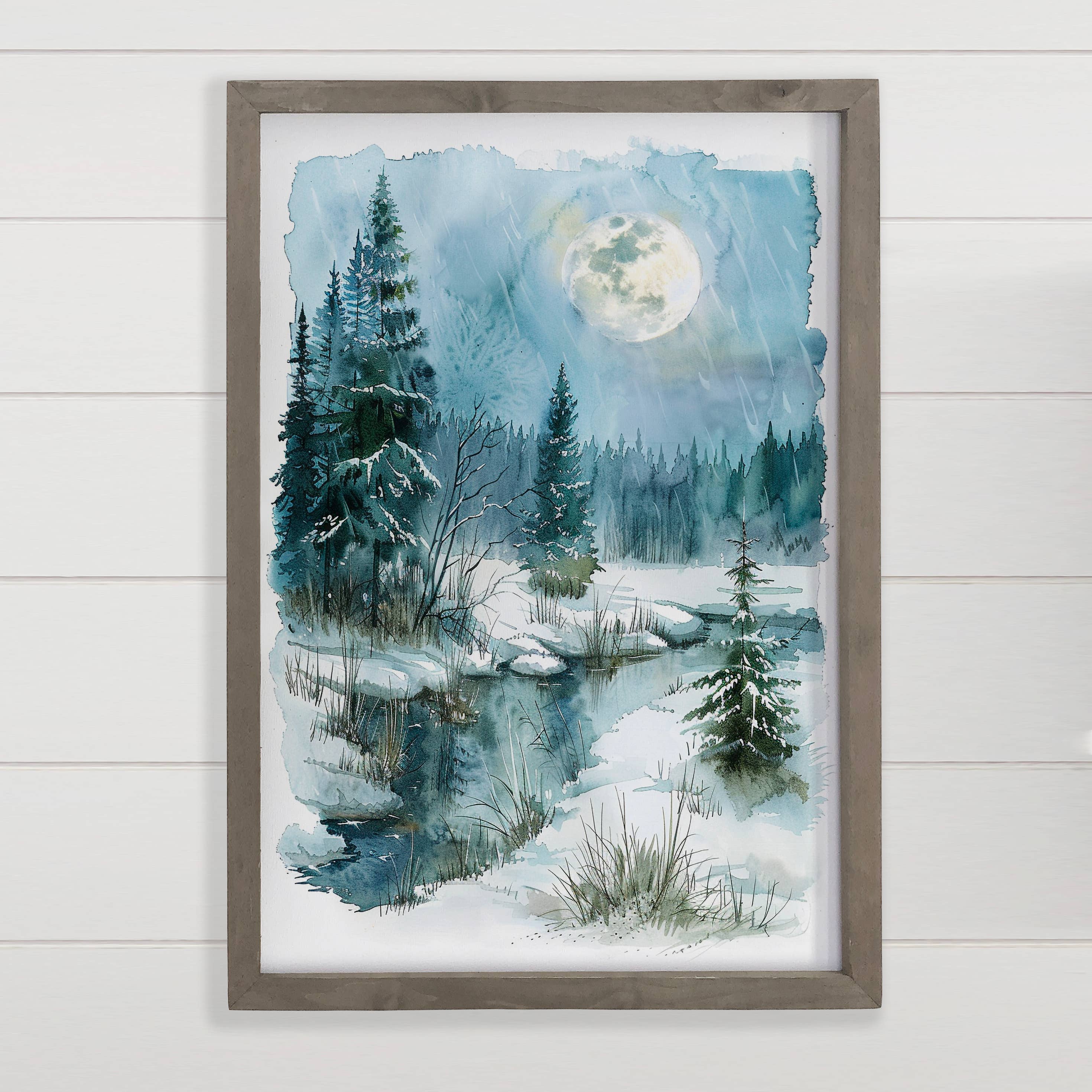 Winter Evening Scene - Winter Landscape Canvas Art - Framed