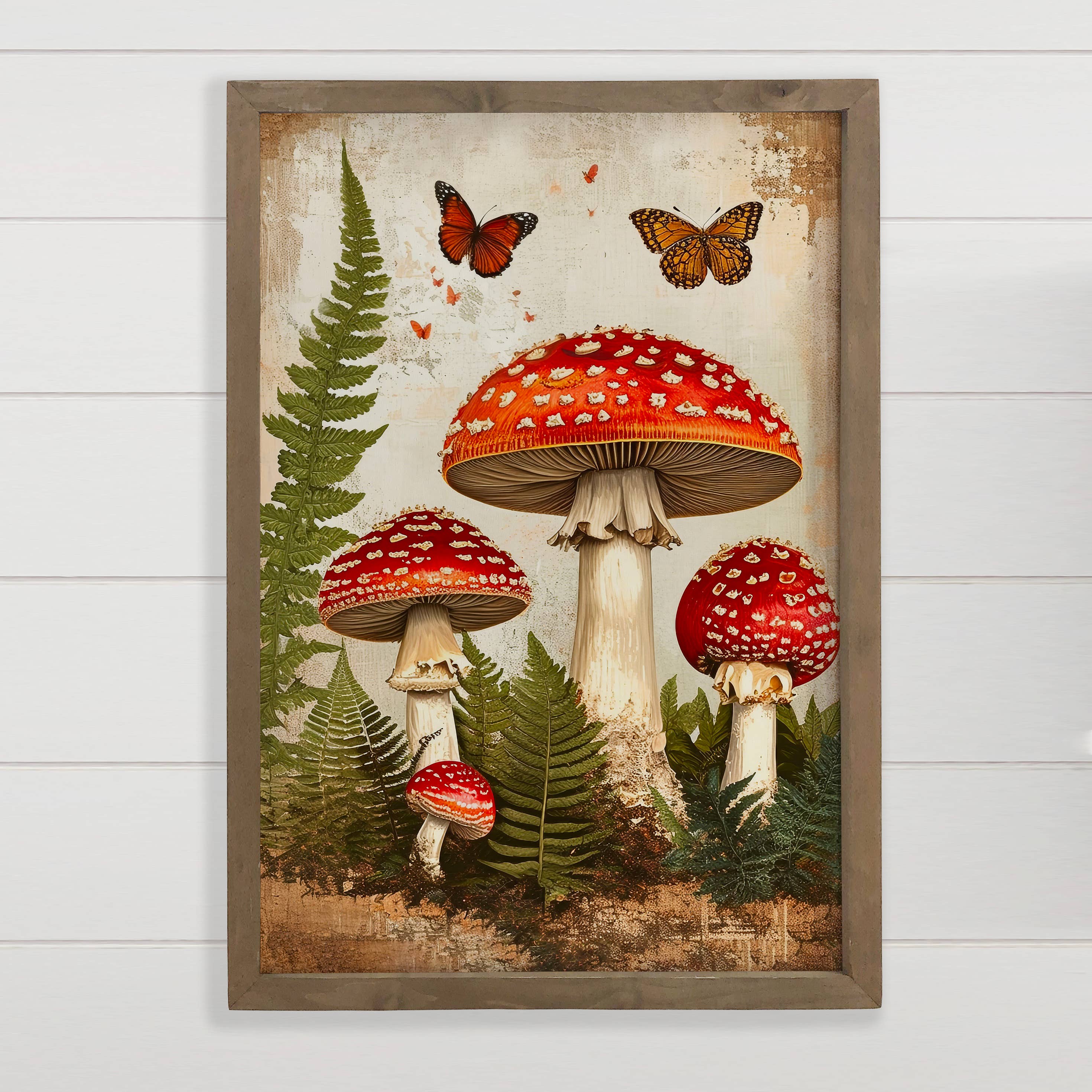 Mushroom and Ferns - Nature Canvas Art - Wood Art Wall Decor