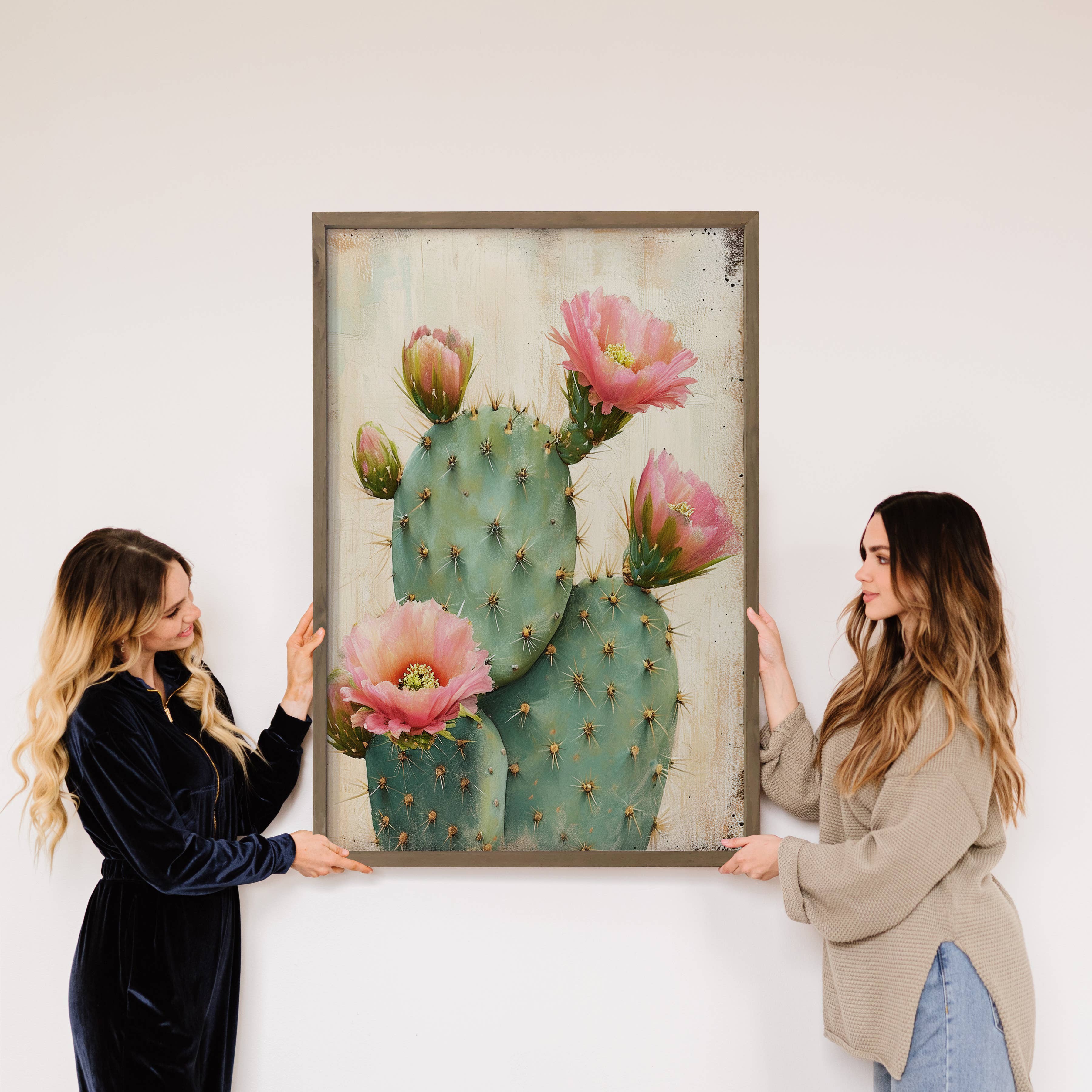 Blooming Prickly Pear Cactus - Desert Cactus Canvas Art