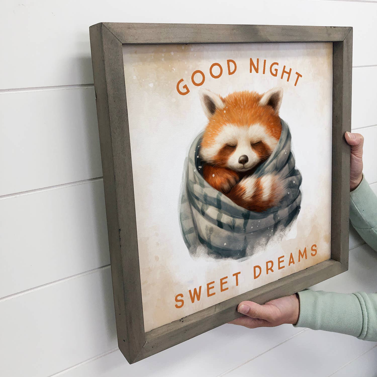 Good Night Red Panda in Blanket - Cute Animal Nursery Art