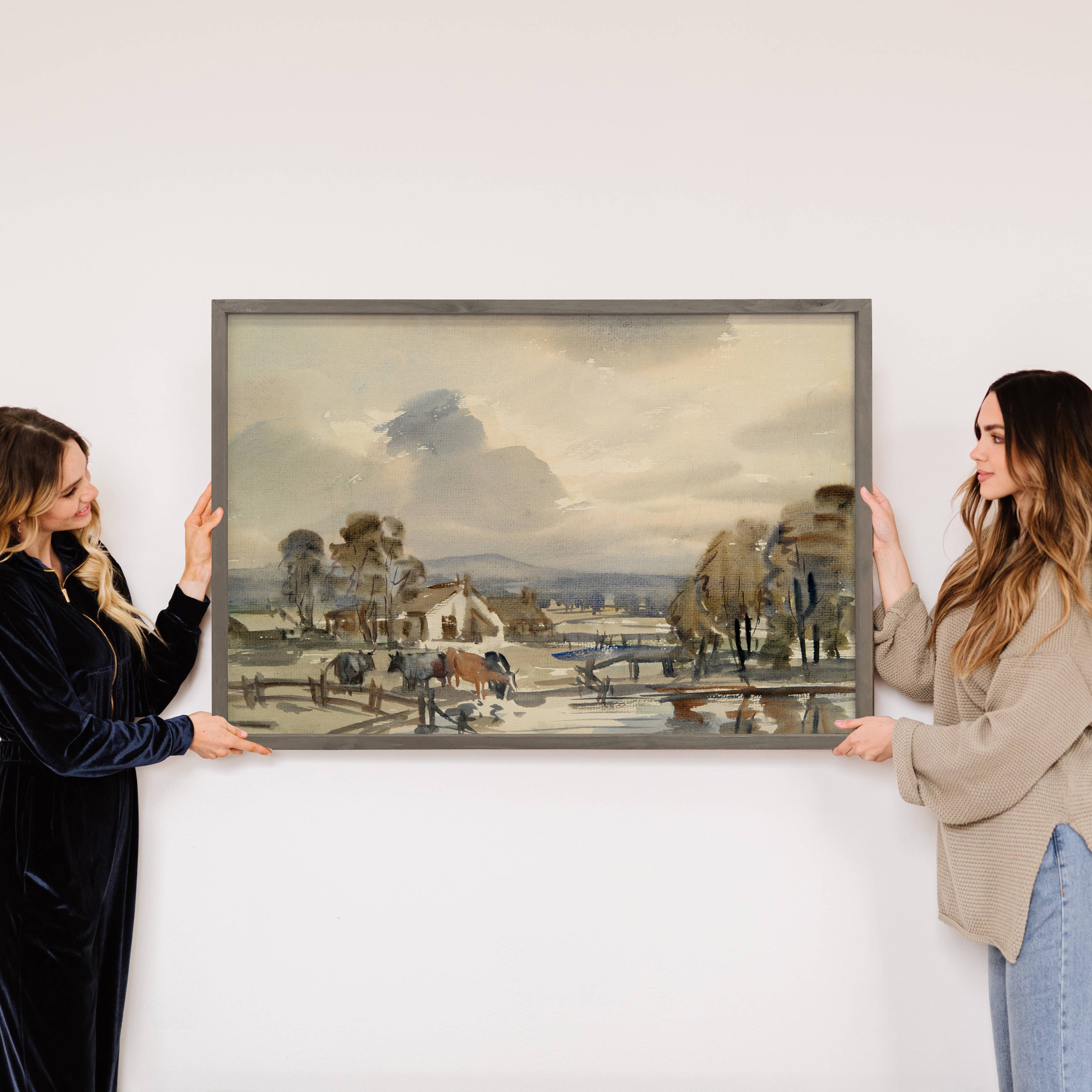 Cows at the Farm Village - Cow Canvas Art - Wood Framed Art