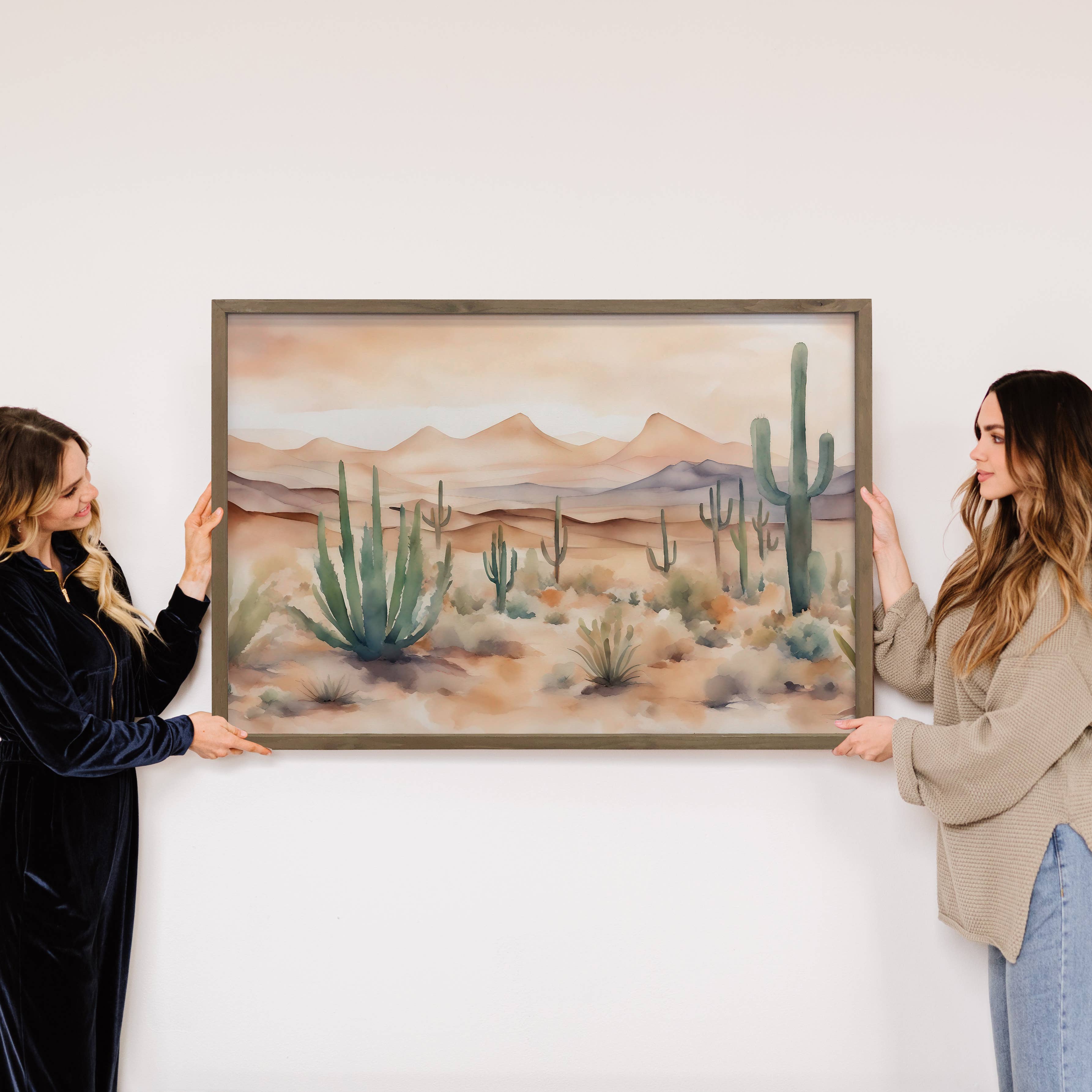 Watercolor Cactus Desert - Nature Canvas Art - Framed Desert