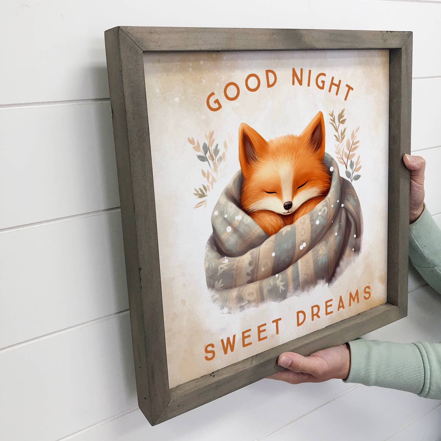Good Night Fox in Blanket - Cute Animal Nursery Canvas Art