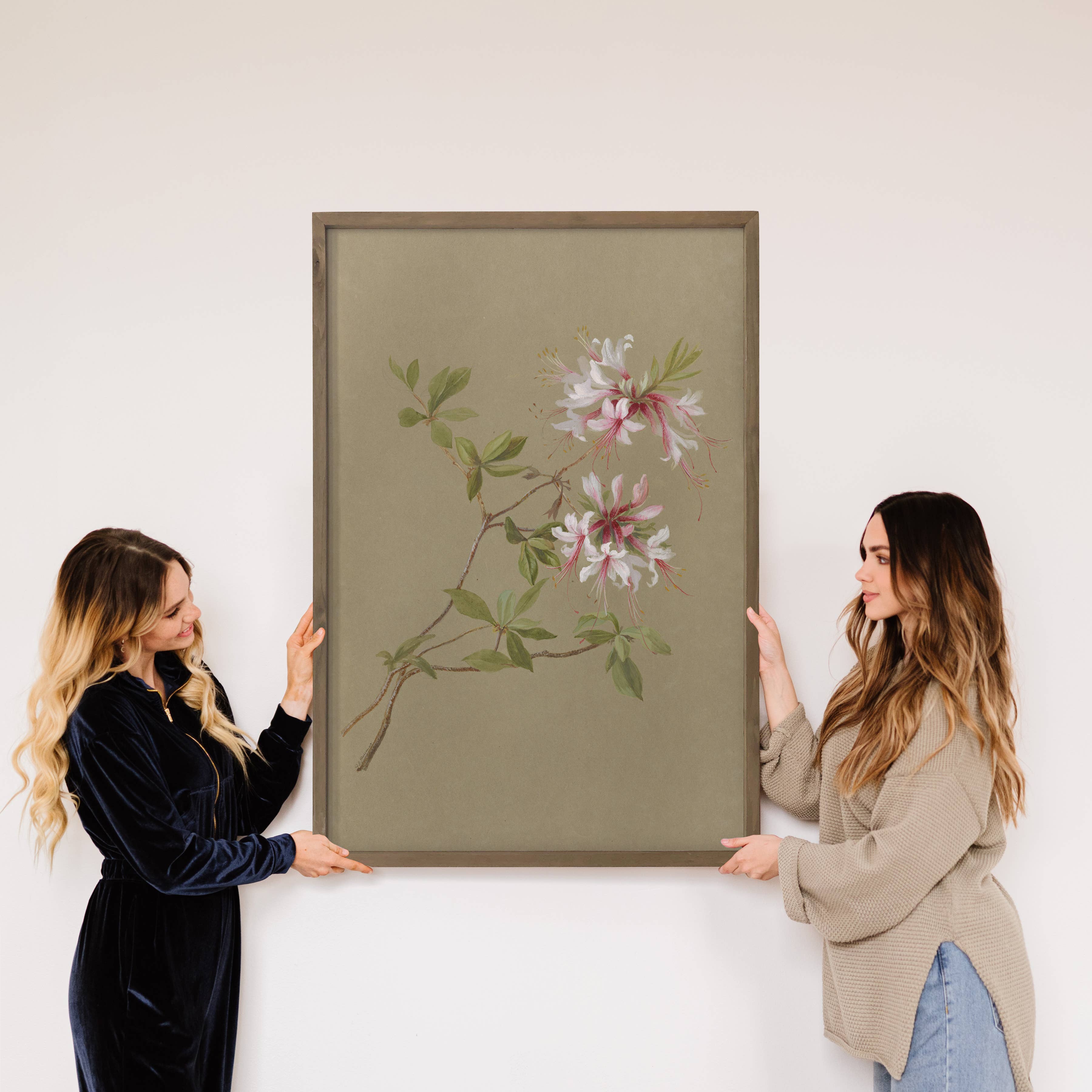 Beige Botanical Azaleas - Flower Canvas Art - Wood Framed
