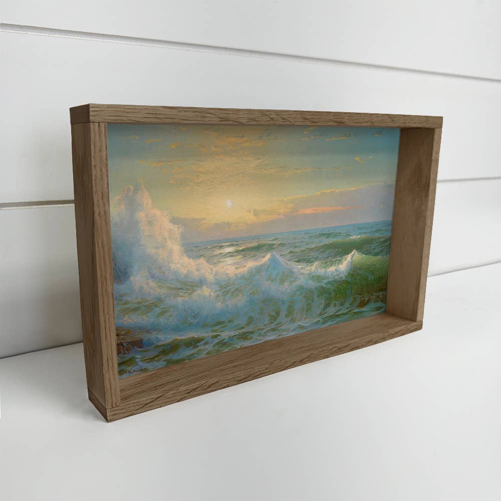 Sunlit Waves - Wave Canvas Art - Wood Framed Wall Art