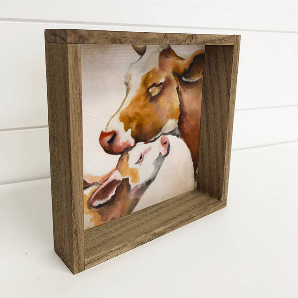Mama and Baby Cow - Watercolor Wood Sign for Mother's Day