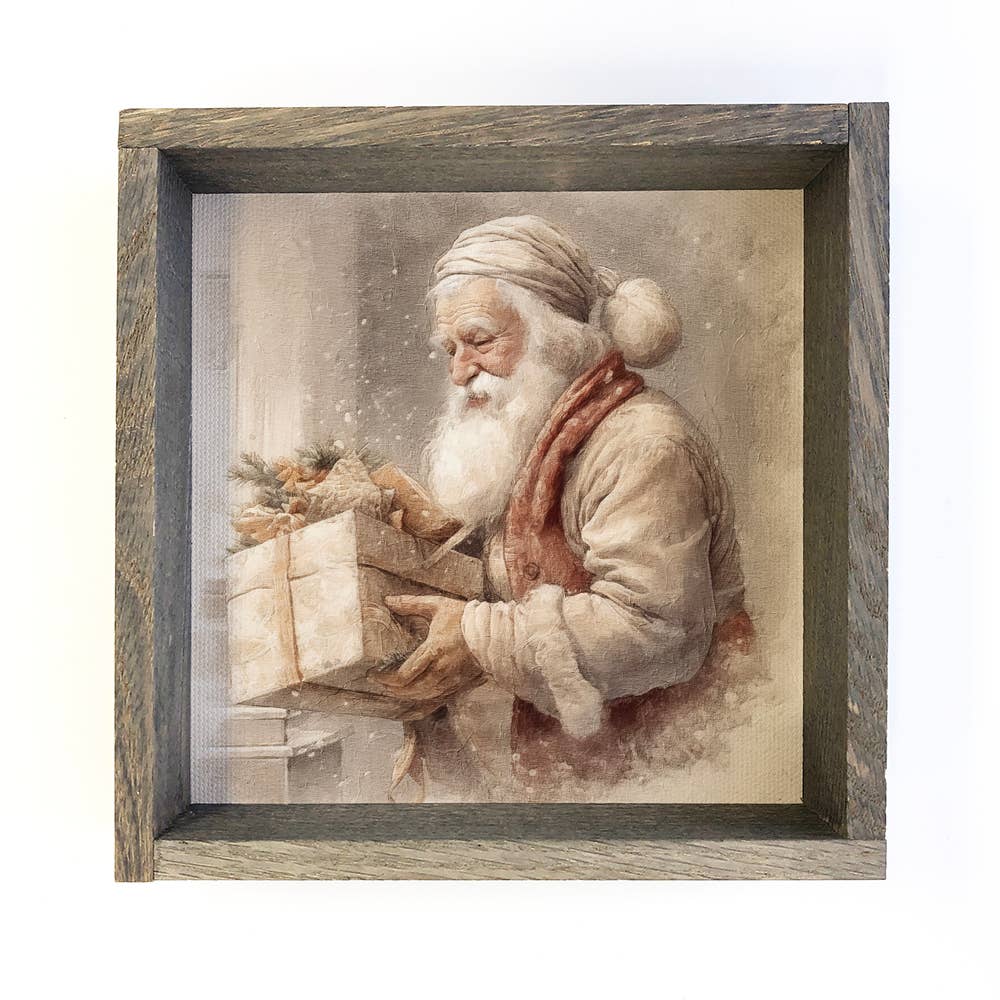 Set of 8 Vintage Santa Art Framed Boxed Signs