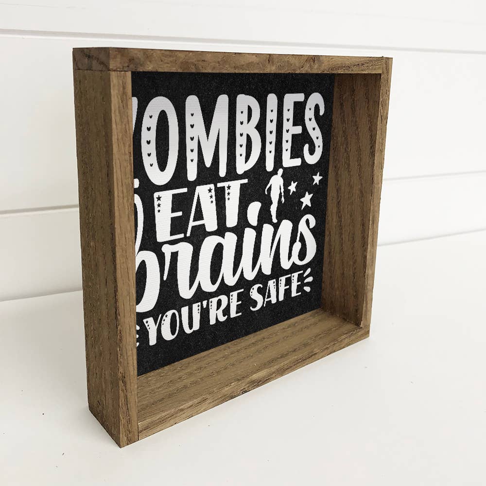 Cute Halloween Art- Zombie's Eat Brains Canvas Wood Sign