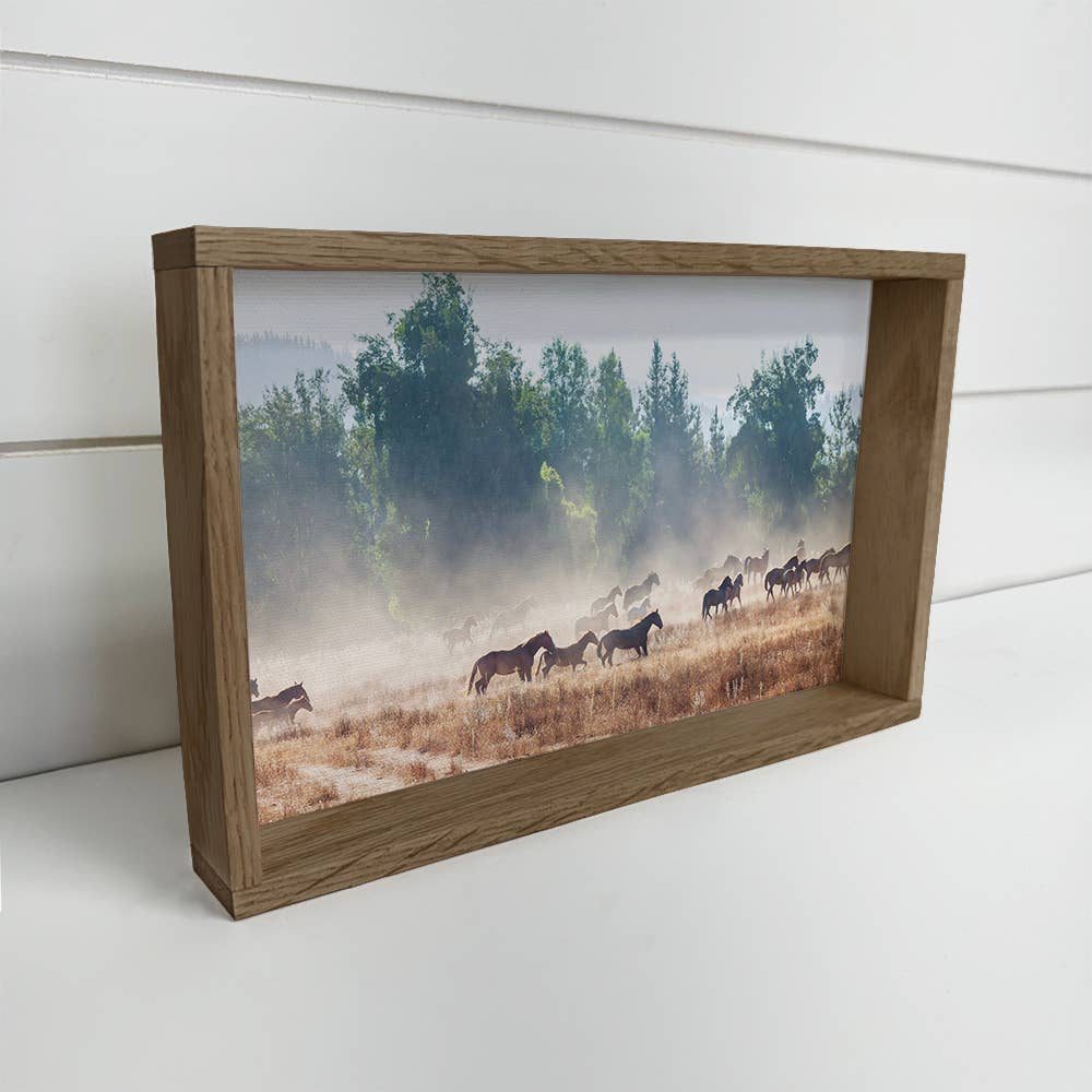 Horse Her Run - Ranch House Canvas Art - Wood Framed Art