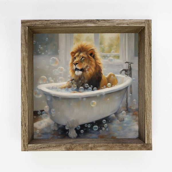 Lion in Bathtub - Cute Animal Wall Art - Bathroom Wall Decor