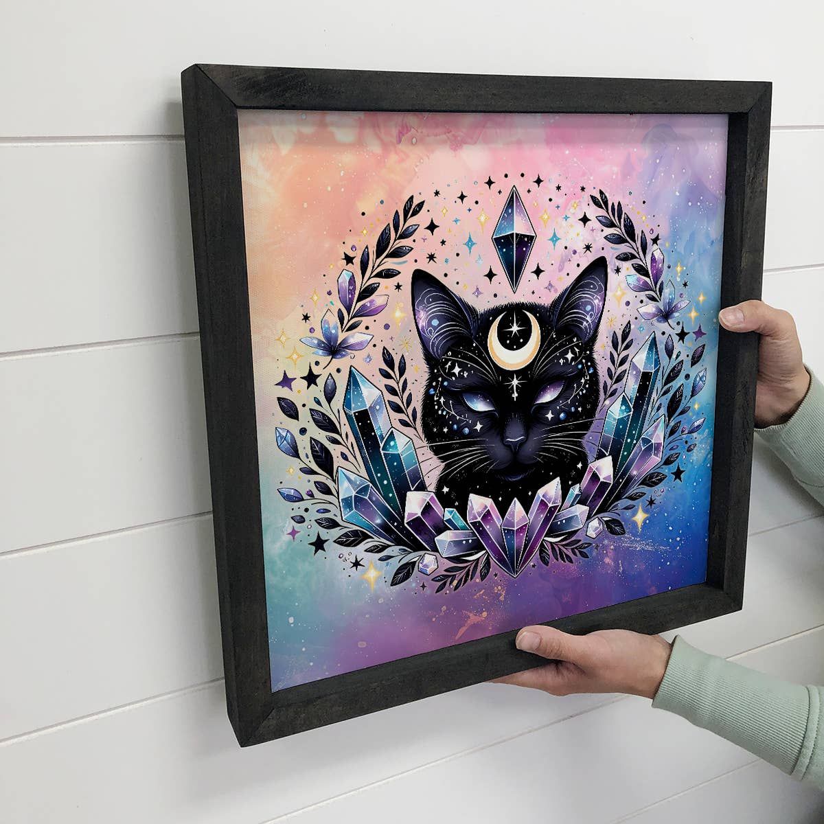 Celestial Black Cat - Black Cat Canvas Art - Wood Framed Art