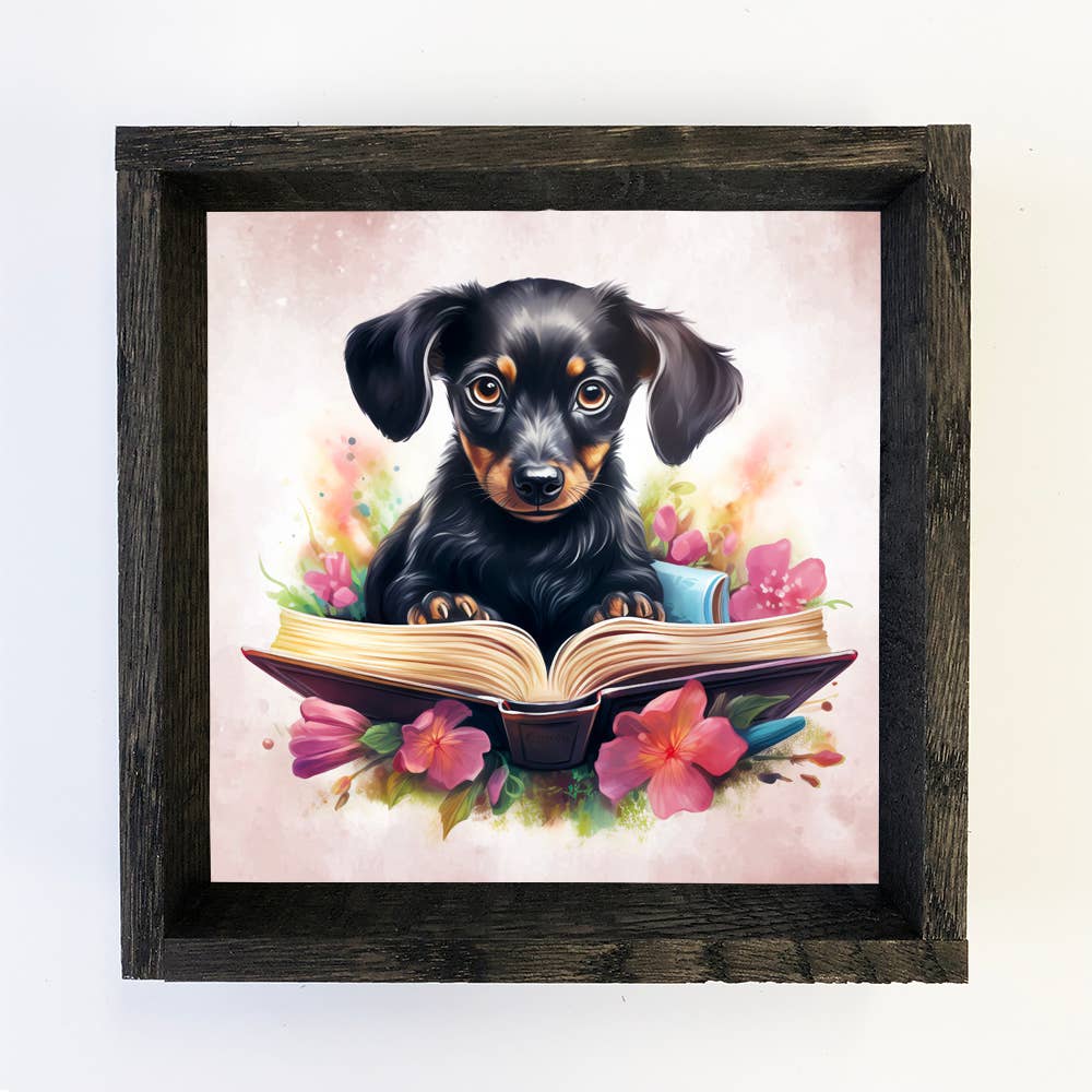 Dachshund Puppy Book - Puppy Canvas Art - Book Wall Art
