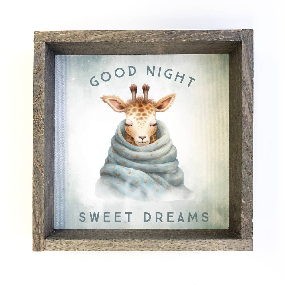 Good Night Giraffe in Blanket - Cute Animal Nursery Wall Art