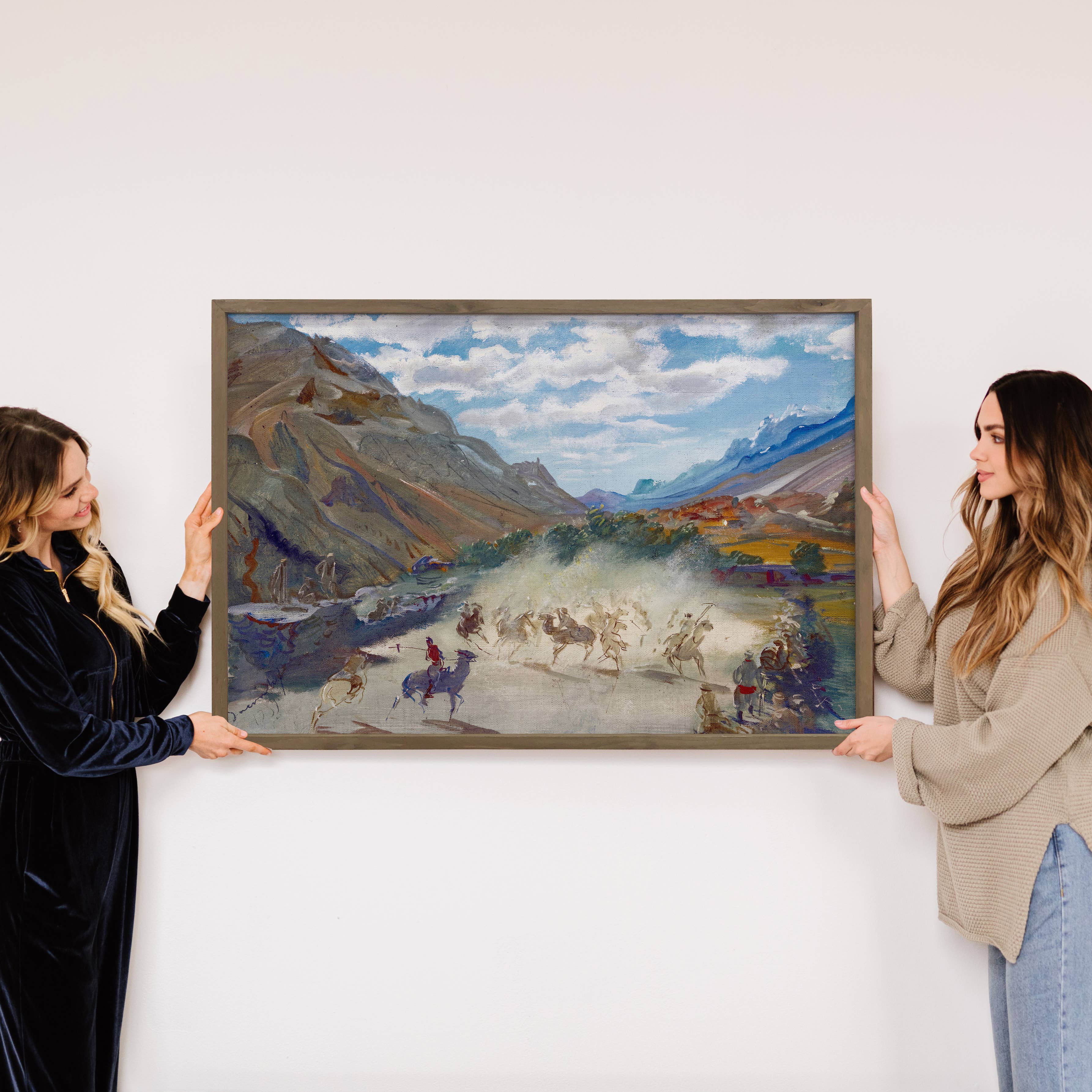 Mountain Polo Game - Landscape Canvas Art - Wood Framed Art