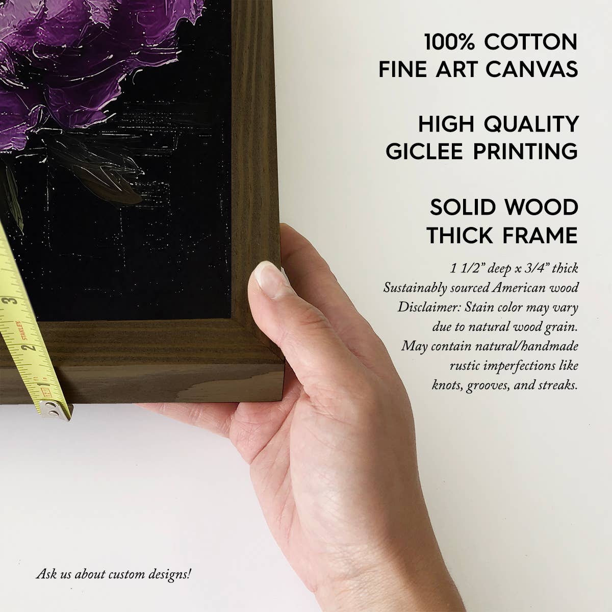 Purple Peonies on Black - Flower Canvas Art - Wood Framed