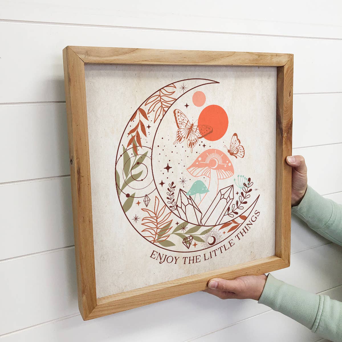 Boho Enjoy The Little Things Moon Mushrooms - Boho Wall Art