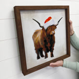 Christmas Scottish Highland Cow Picture Sign with Wood Frame