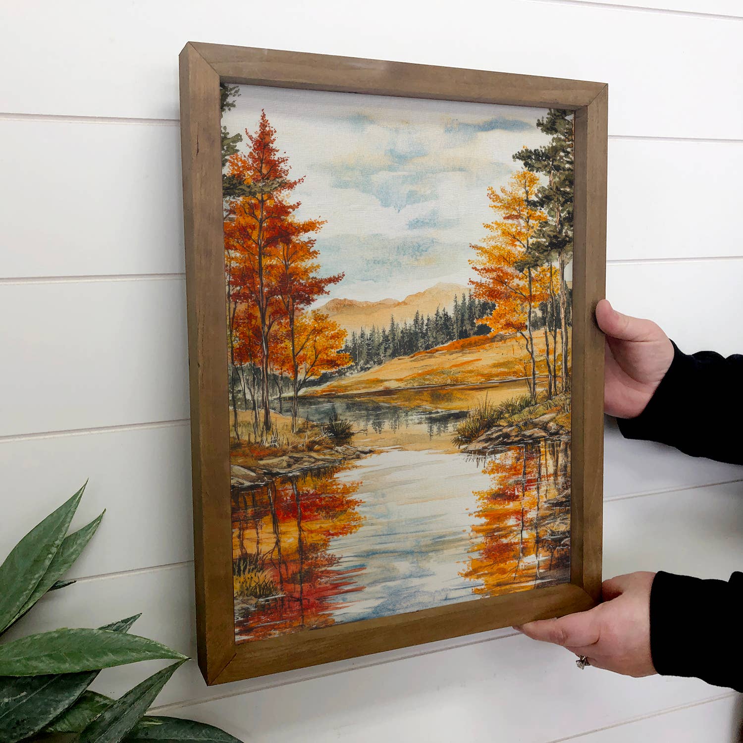 Changing Seasons River Woods - Mountain Canvas Art - Framed