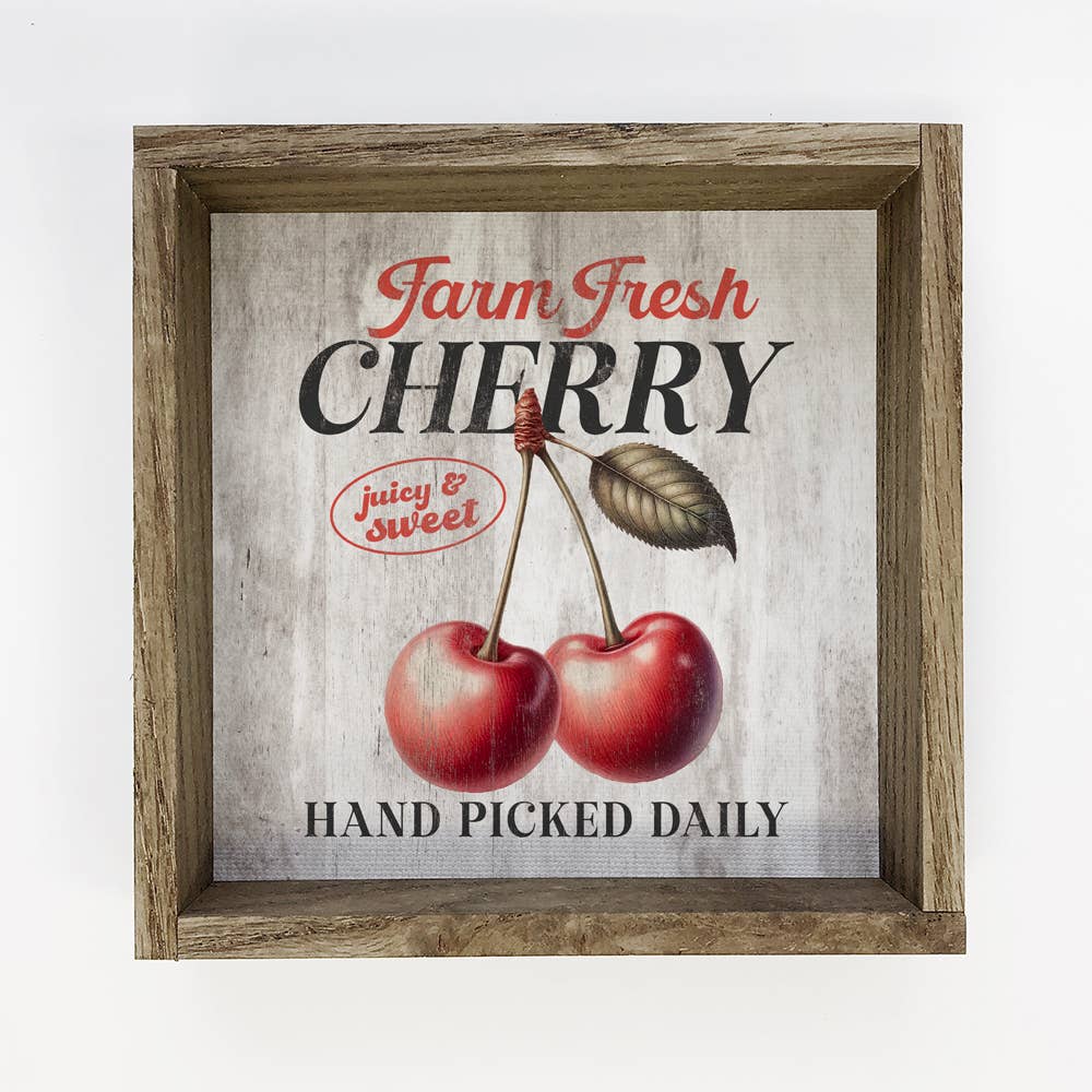 Farm Fresh Cherry - Cherry Word Sign - Wood Framed Artwork