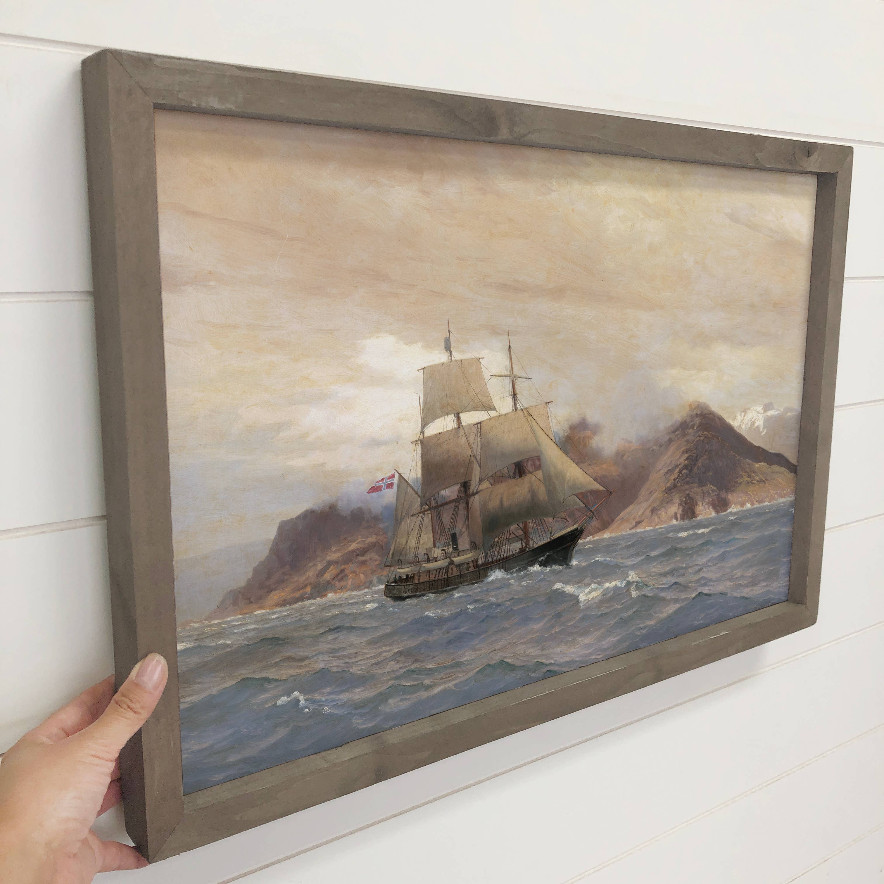 Norwegian Ship - Ship on Water Canvas Art - Wood Framed Art