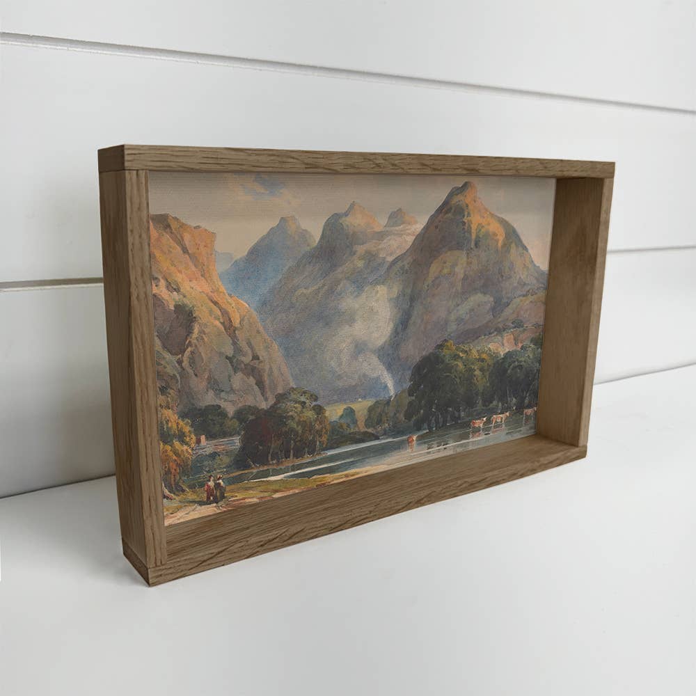 Cows in the Mountains - Cow Canvas Wall Art - Wood Framed