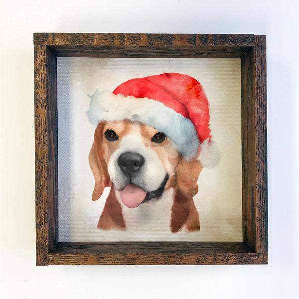 Beagle Dog in Santa Hat Christmas Small Canvas Sign