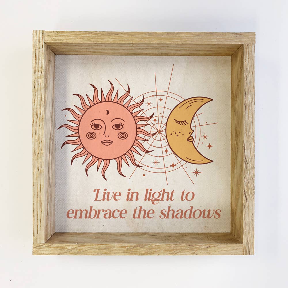 Boho Live in Light Sun Moon - Boho Canvas Art - Wood Framed