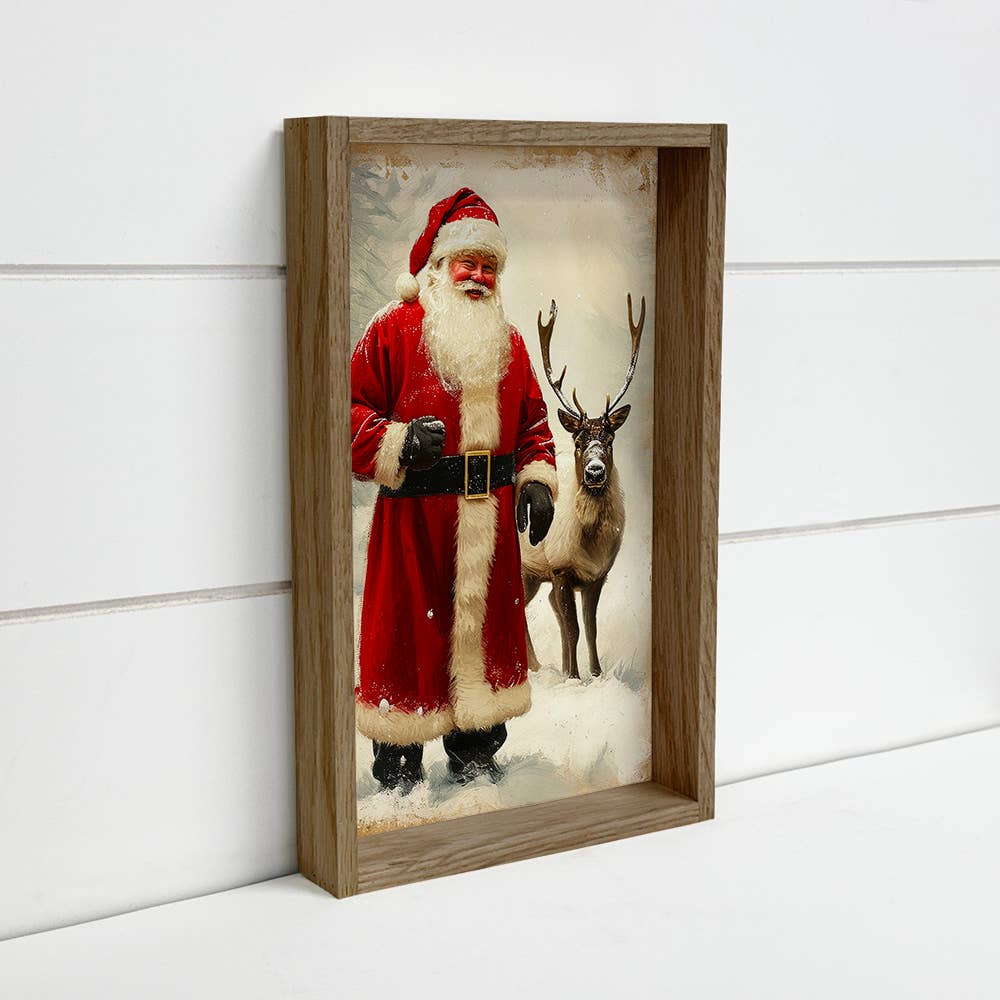 Santa Claus and Reindeer Friend - Holiday Canvas Art