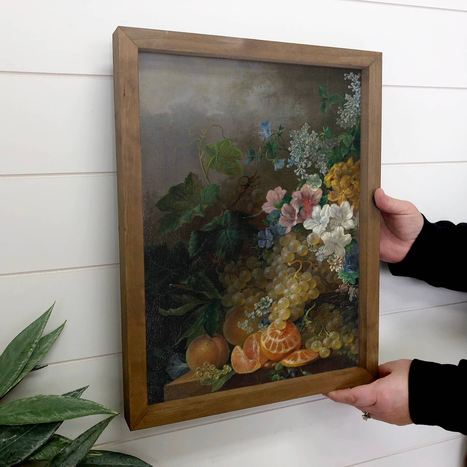 Grapes and Flowers - Nature Canvas Art - Wood Framed Decor