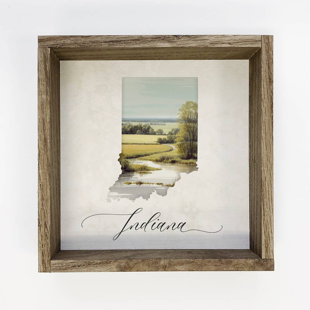 Custom Indiana Landscape Watercolor Shape - State Canvas Art