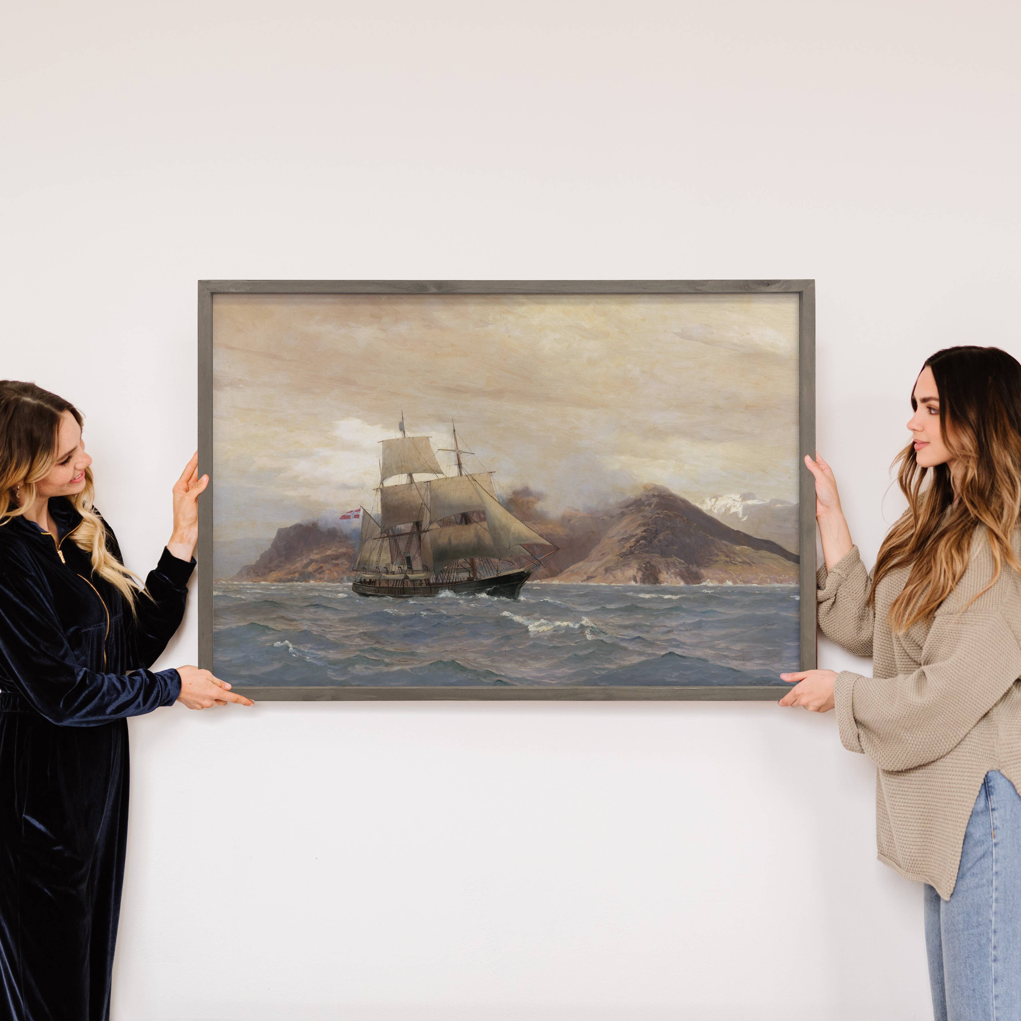 Norwegian Ship - Ship on Water Canvas Art - Wood Framed Art