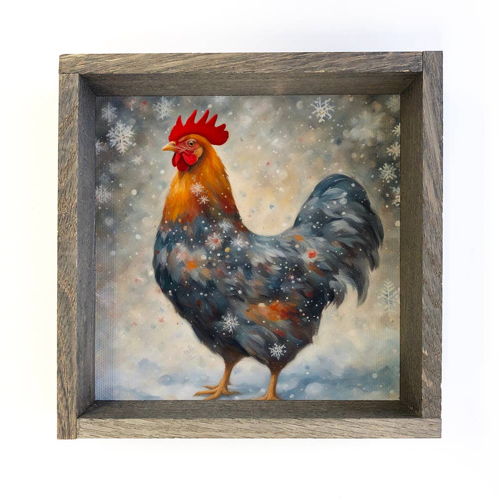 Chicken Snowflakes - Farmhouse Animal Canvas Art - Framed
