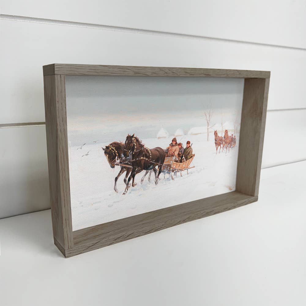 Vintage Snowy Sleigh Rides - Winter Canvas Art - Framed Art
