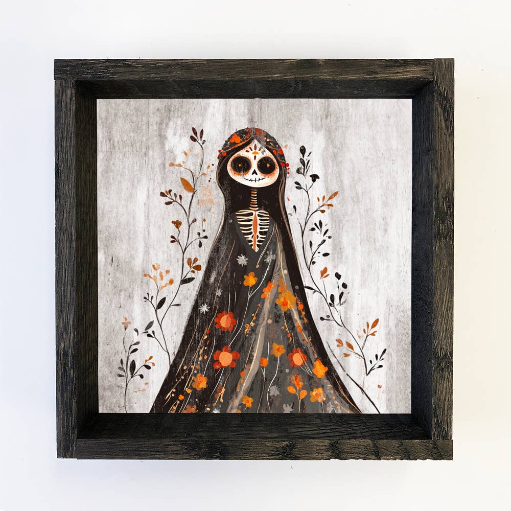 Folk Halloween Skeleton Lady - Folk Halloween Canvas Art
