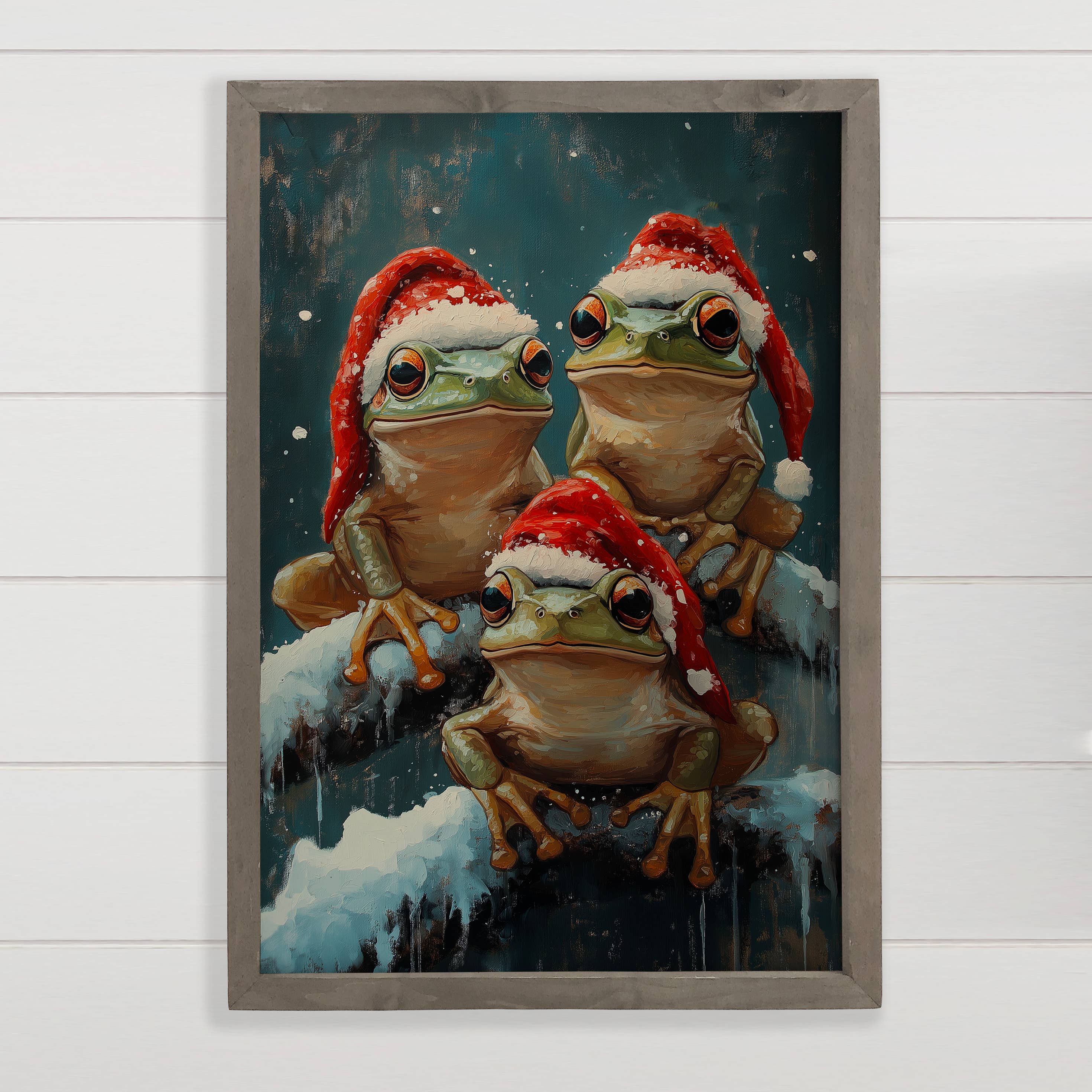 Christmas Santa Frogs - Christmas Animals Canvas Art