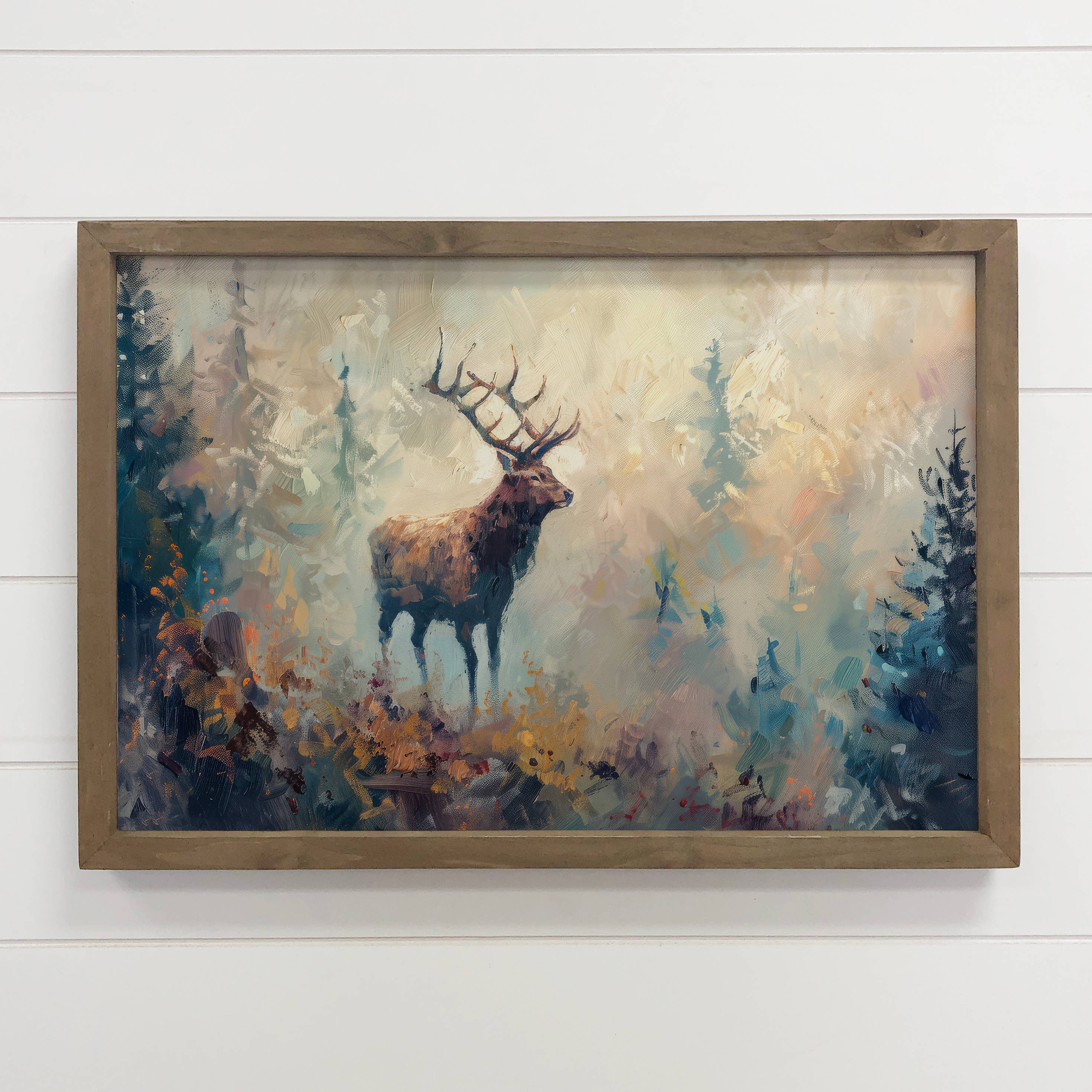 Buck Deer Abstract Painting - Man Cave Canvas Art - Framed