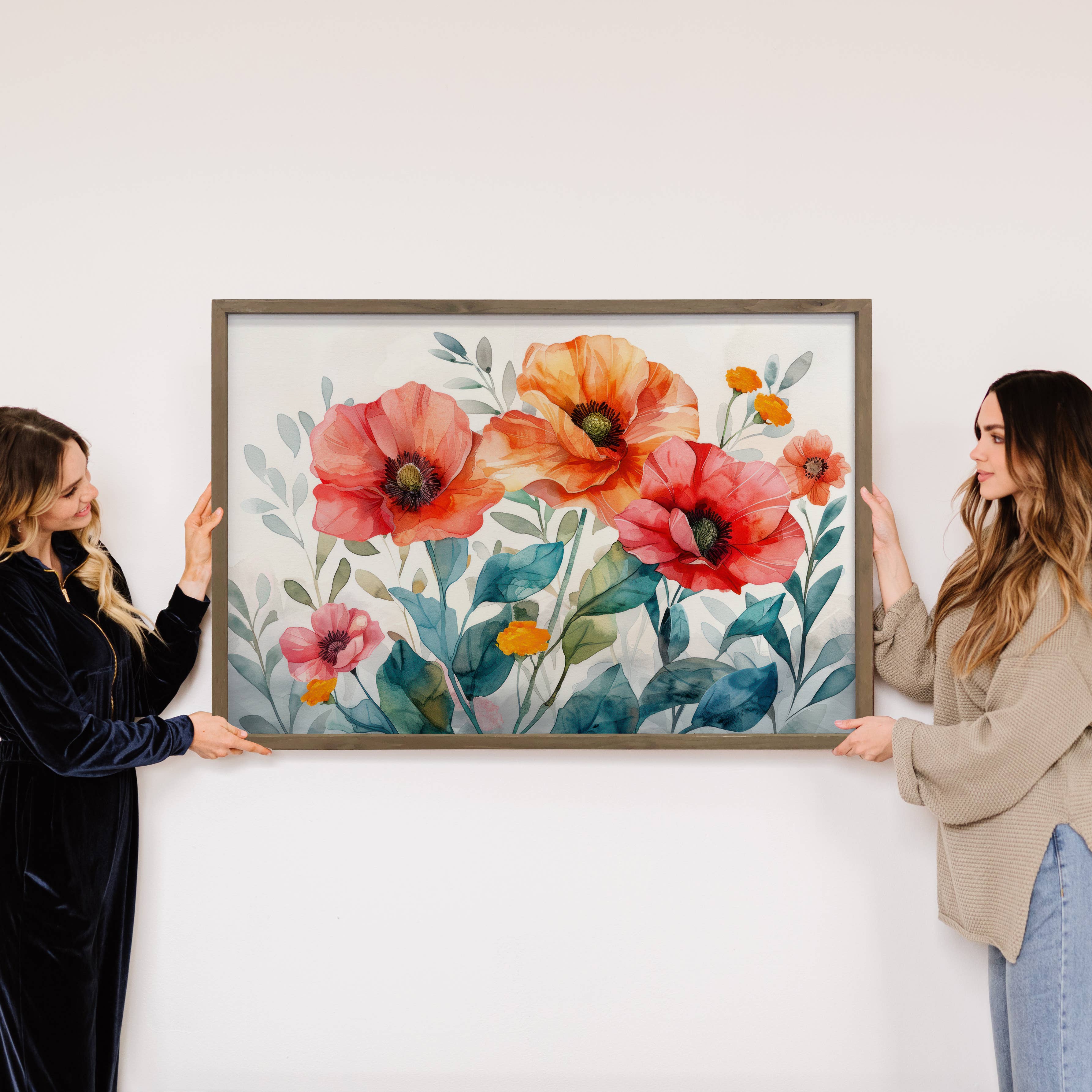 Bright Poppies - Spring Flower Canvas Art - Wood Framed Art